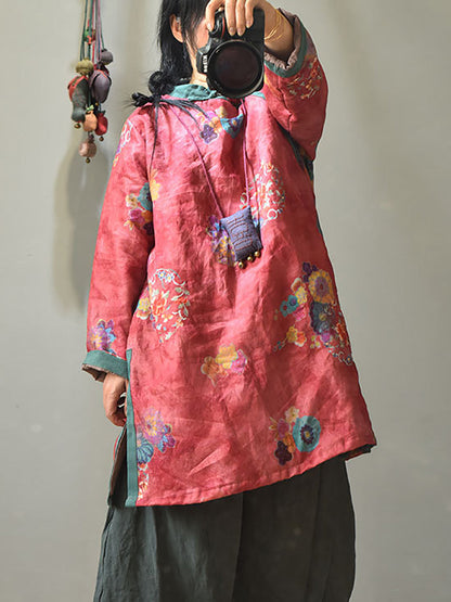 Winter Retro Thick Print 100%ramie Coat Av1046