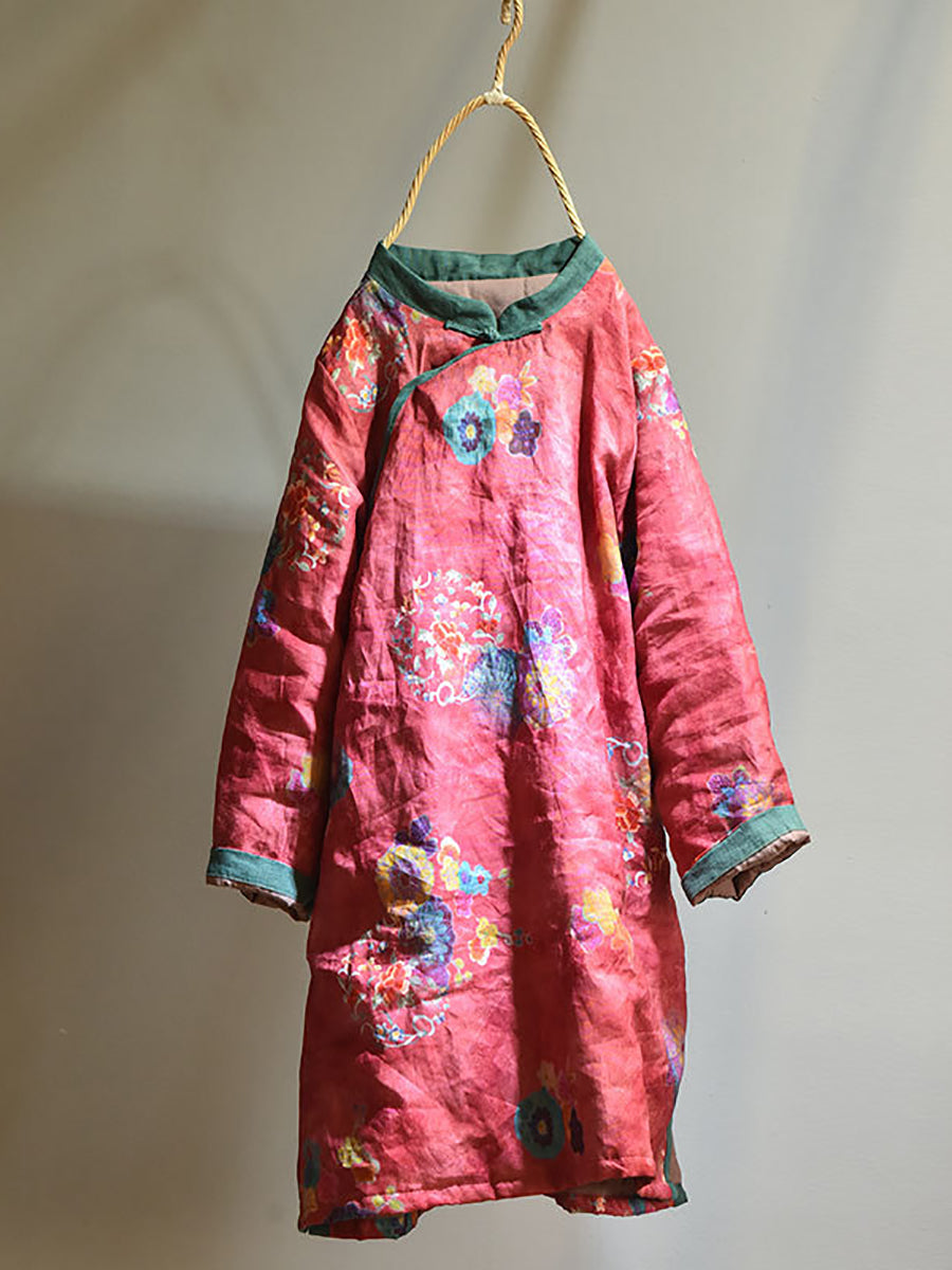 Winter Retro Thick Print 100%ramie Coat Av1046