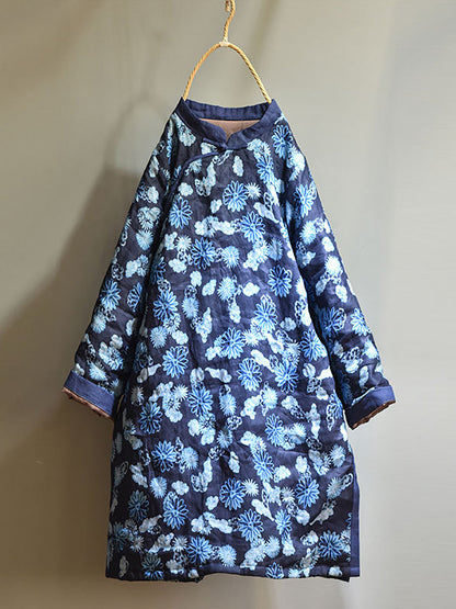 Winter Retro Thick Print 100%ramie Coat Av1046