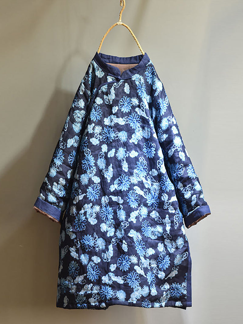 Winter Retro Thick Print 100%ramie Coat Av1046