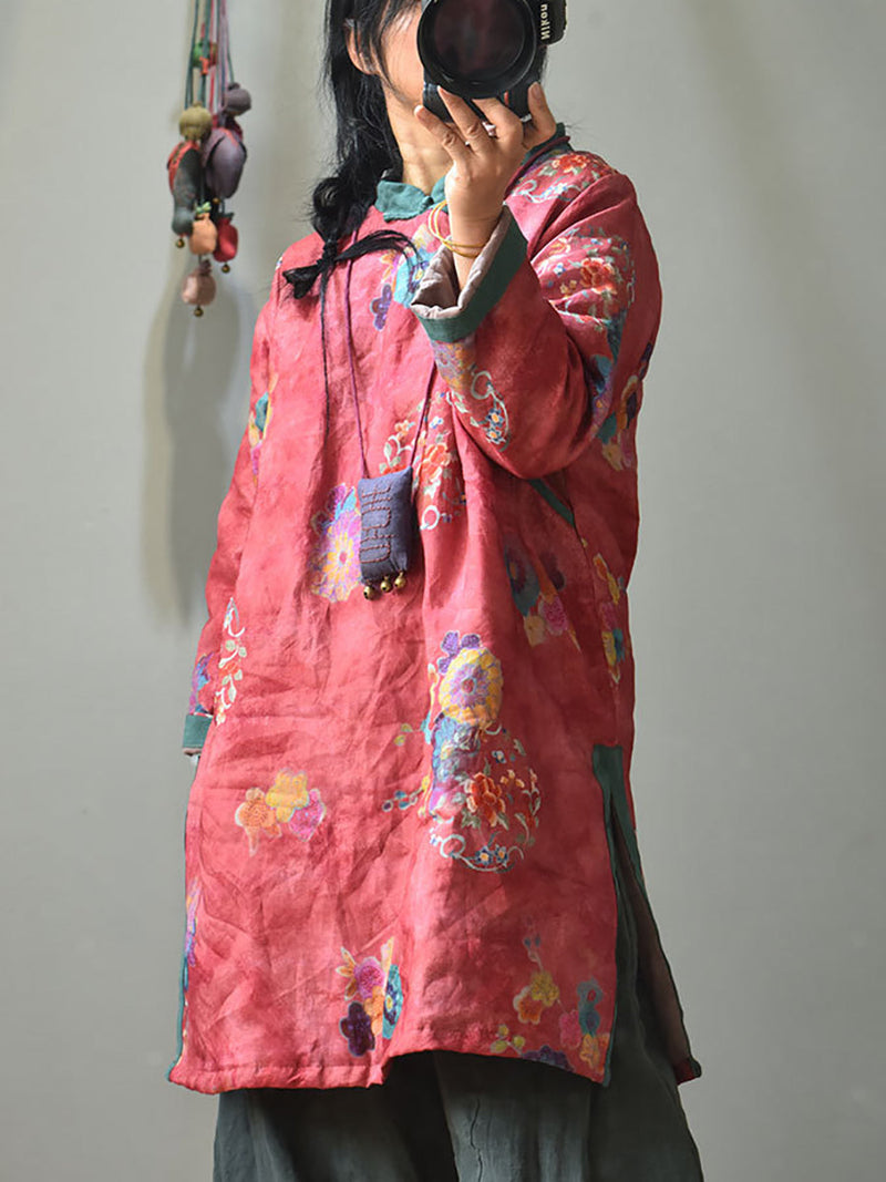 Winter Retro Thick Print 100%ramie Coat Av1046