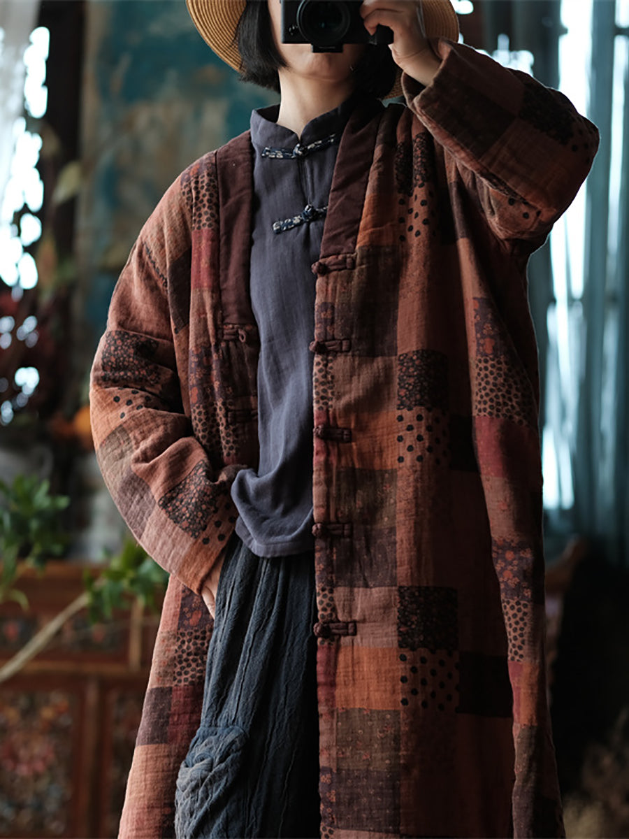 Winter Plaid Print 100%cotton Coat At1017