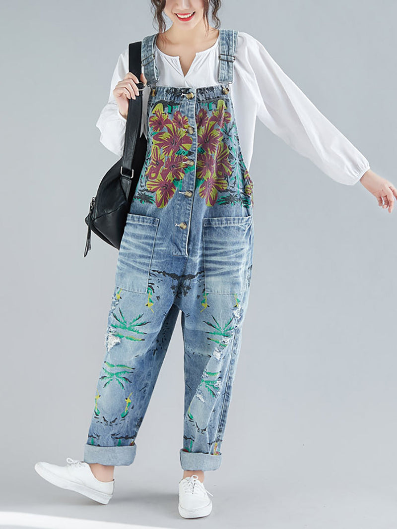 Summer Flower Denim Pocket Jumpsuits As1040