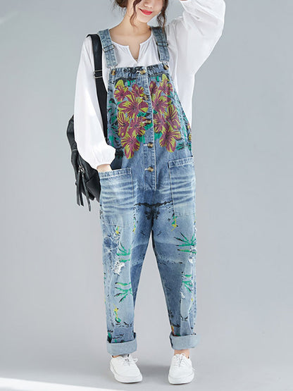 Summer Flower Denim Pocket Jumpsuits As1040
