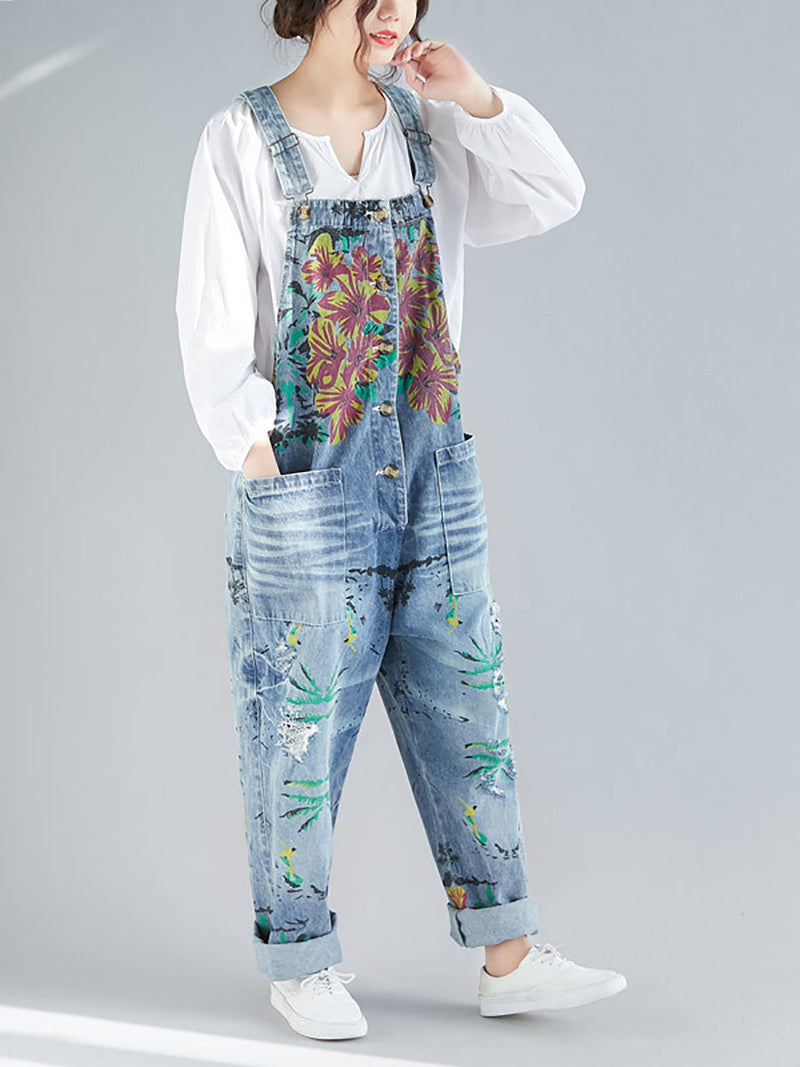 Summer Flower Denim Pocket Jumpsuits As1040