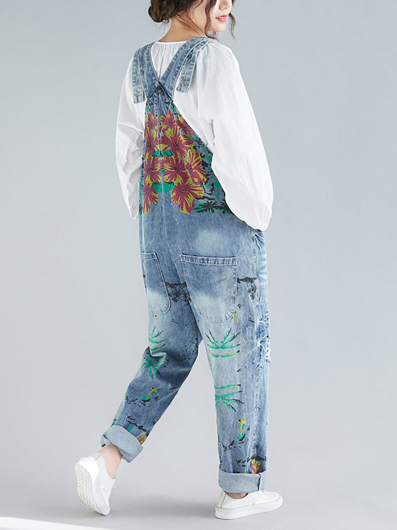 Summer Flower Denim Pocket Jumpsuits As1040