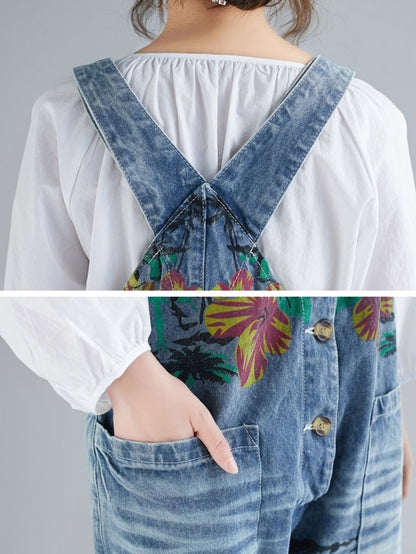 Summer Flower Denim Pocket Jumpsuits As1040