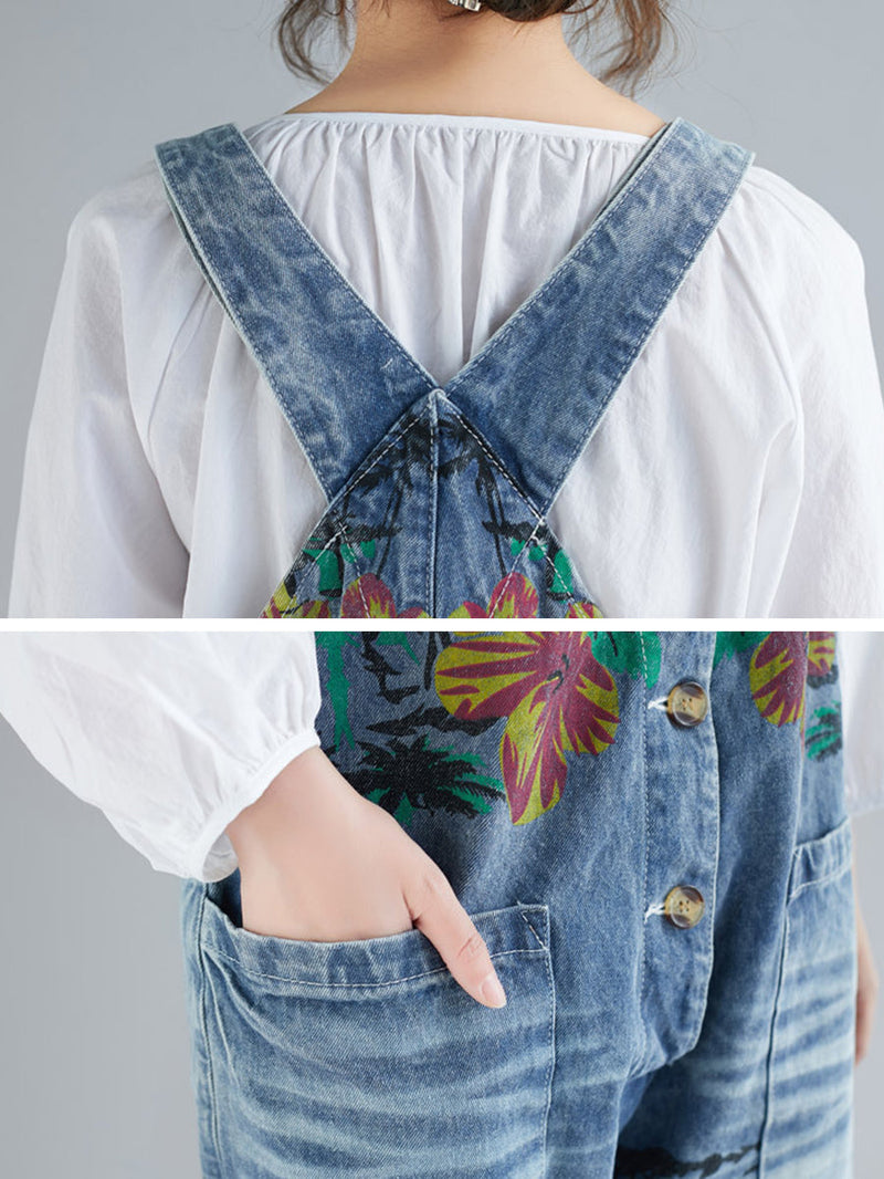 Summer Flower Denim Pocket Jumpsuits As1040