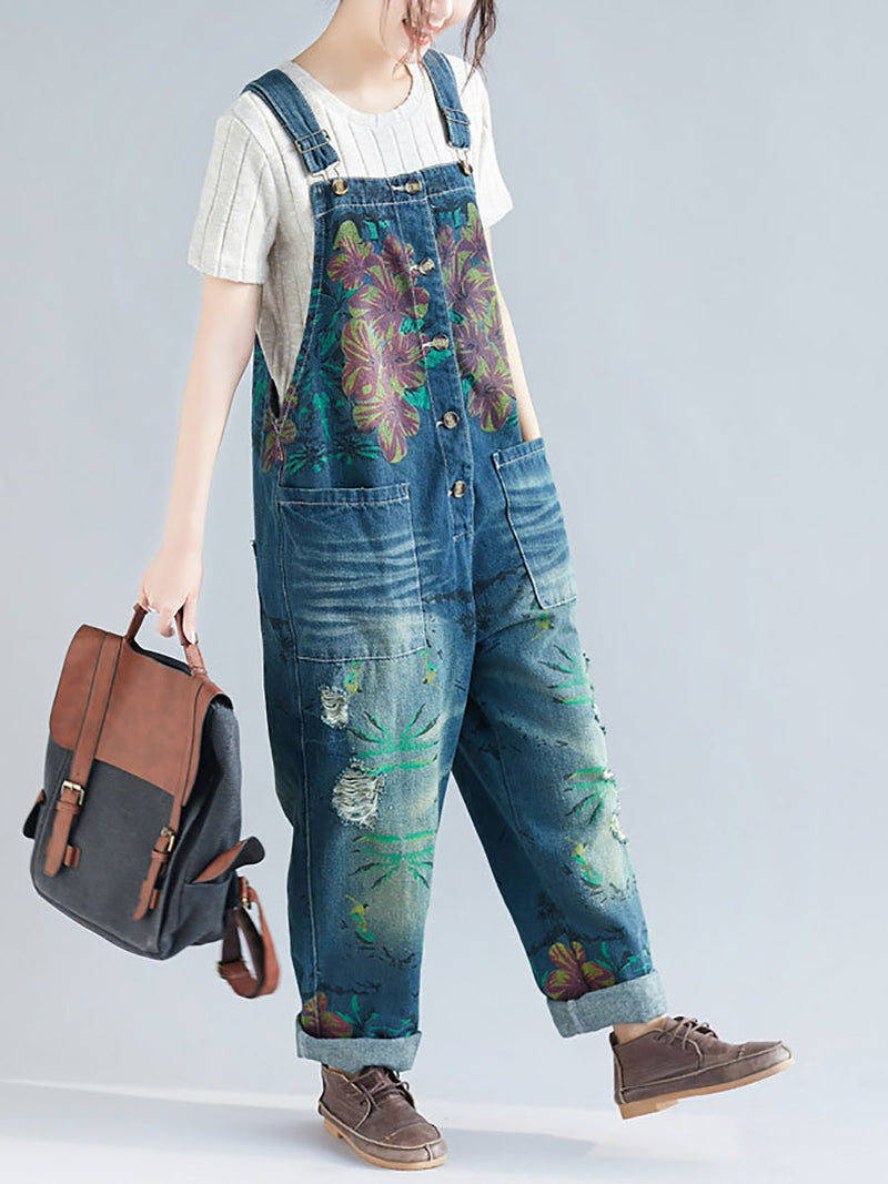 Summer Flower Denim Pocket Jumpsuits As1040