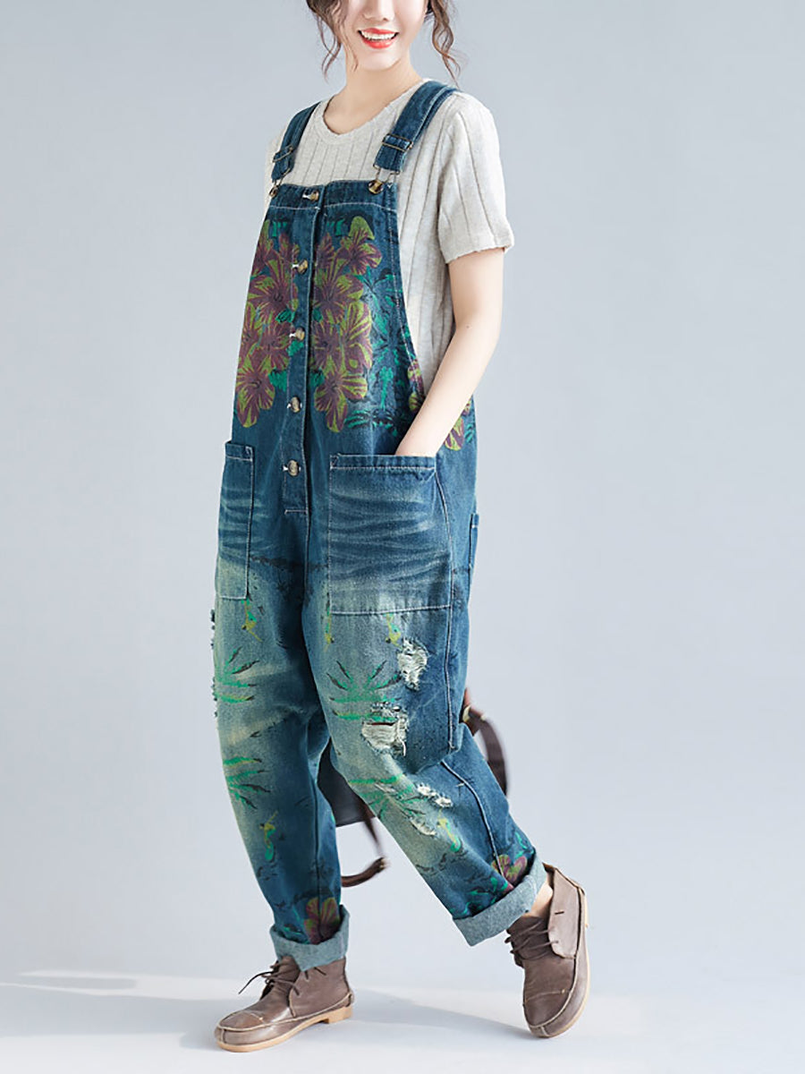 Summer Flower Denim Pocket Jumpsuits As1040