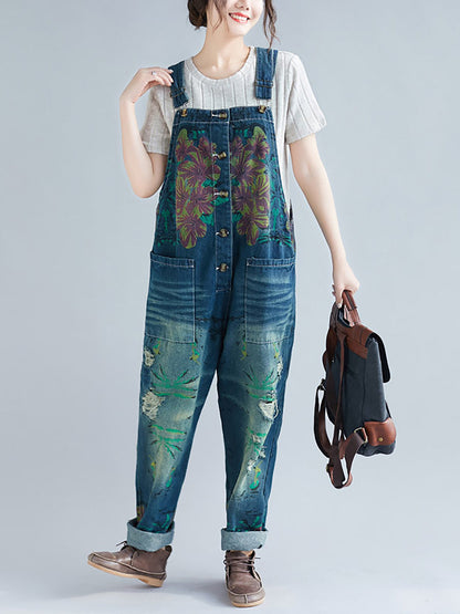 Summer Flower Denim Pocket Jumpsuits As1040