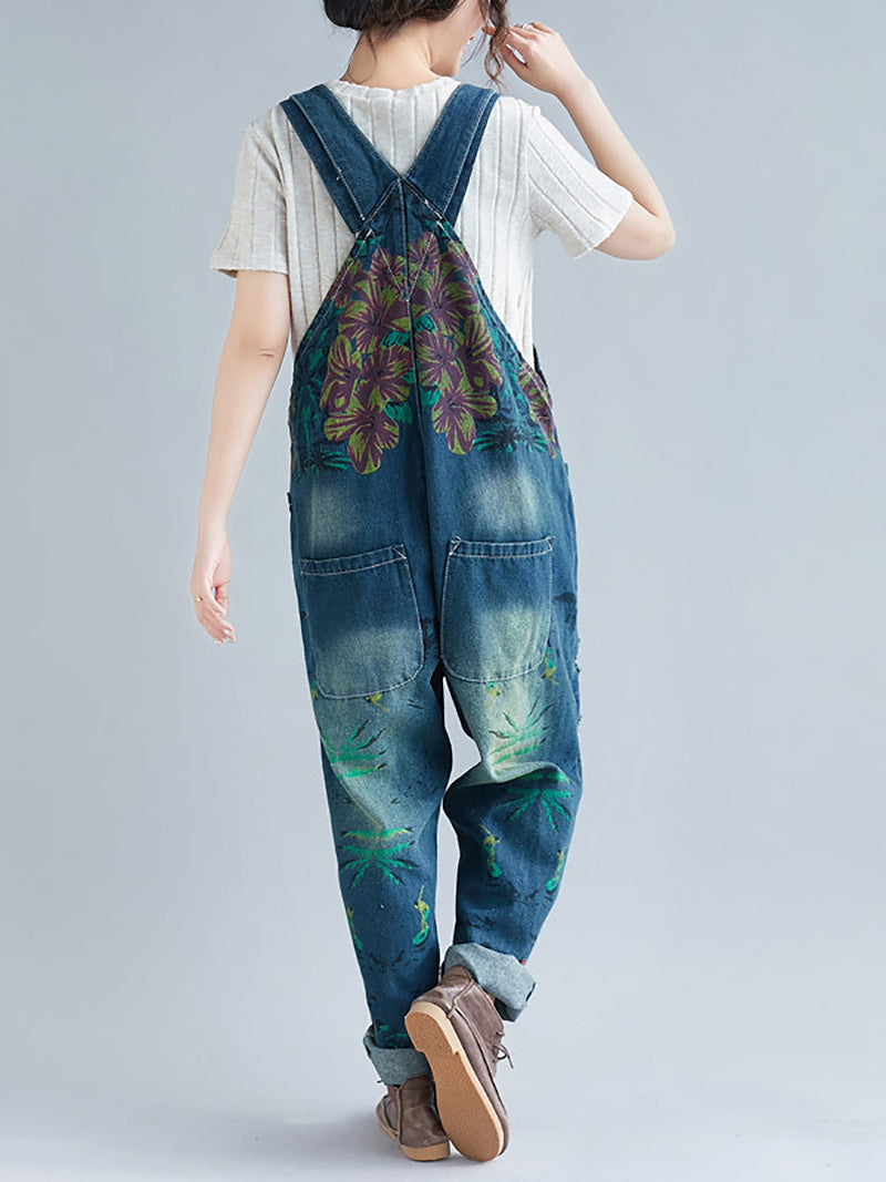 Summer Flower Denim Pocket Jumpsuits As1040