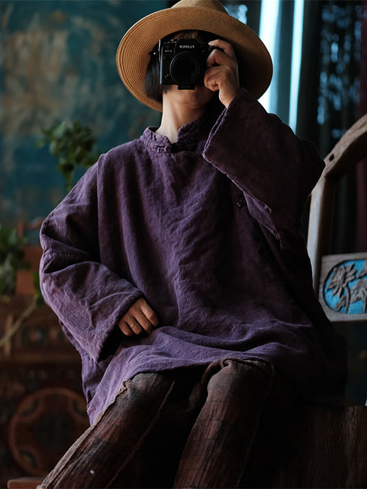 Retro Stand Collar Cotton Linen Coat As1046