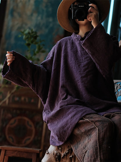 Retro Stand Collar Cotton Linen Coat As1046