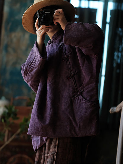 Retro Stand Collar Cotton Linen Coat As1046