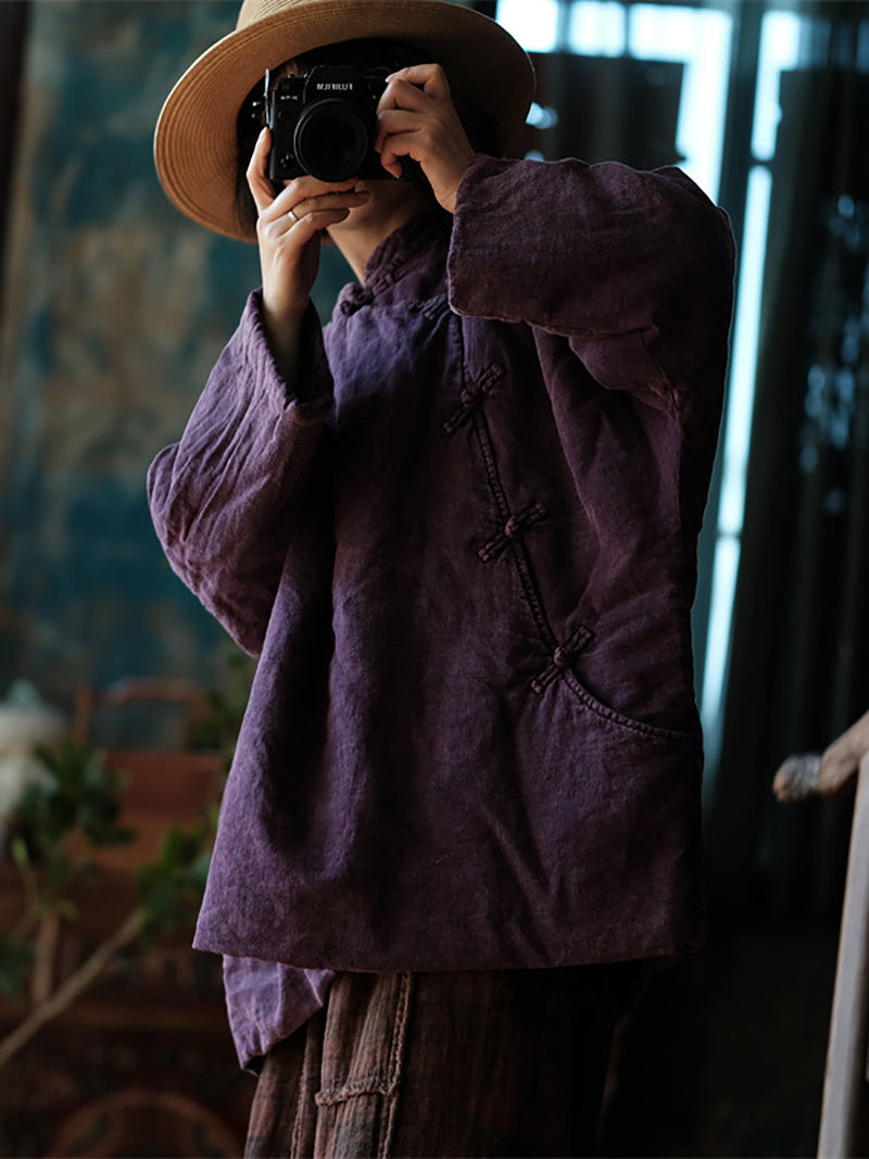 Retro Stand Collar Cotton Linen Coat As1046