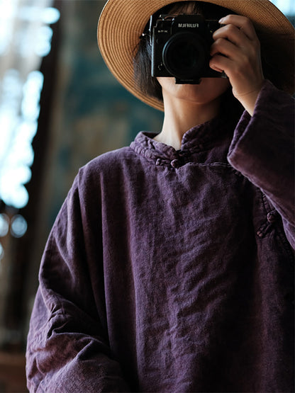 Retro Stand Collar Cotton Linen Coat As1046