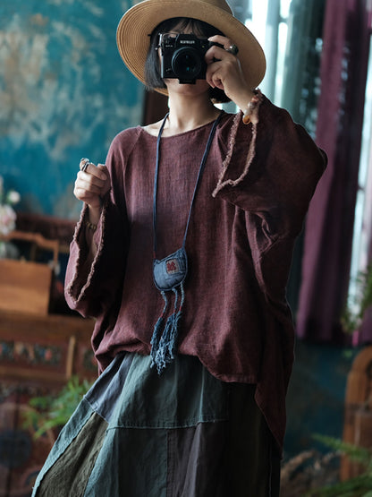 Raw-edge Loose Cotton Blouse As1045