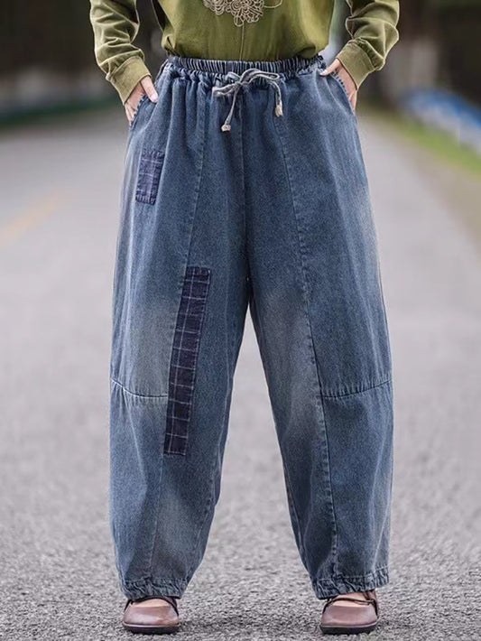 Autumn Retro Patch Denim Spliced Harem Pants As1034
