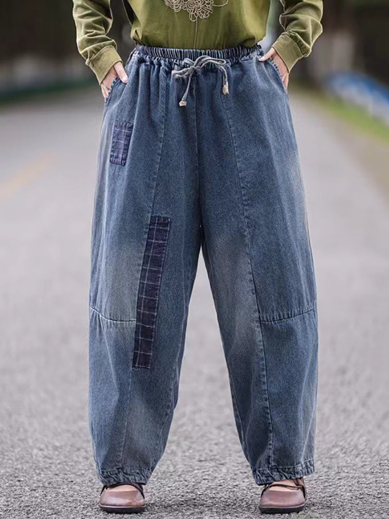 Autumn Retro Patch Denim Spliced Harem Pants As1034