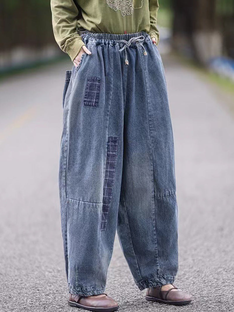 Autumn Retro Patch Denim Spliced Harem Pants As1034