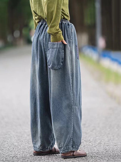Autumn Retro Patch Denim Spliced Harem Pants As1034