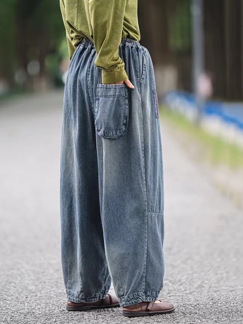 Autumn Retro Patch Denim Spliced Harem Pants As1034