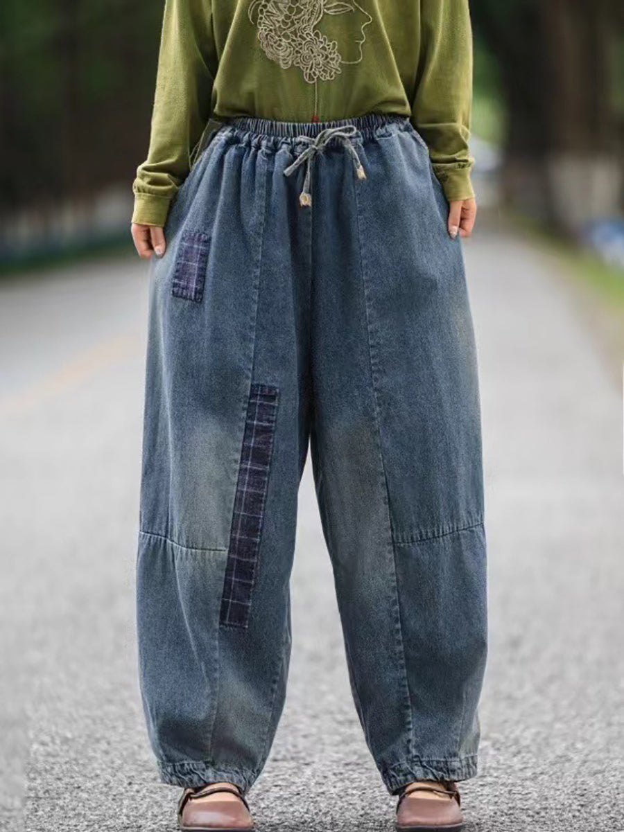 Autumn Retro Patch Denim Spliced Harem Pants As1034