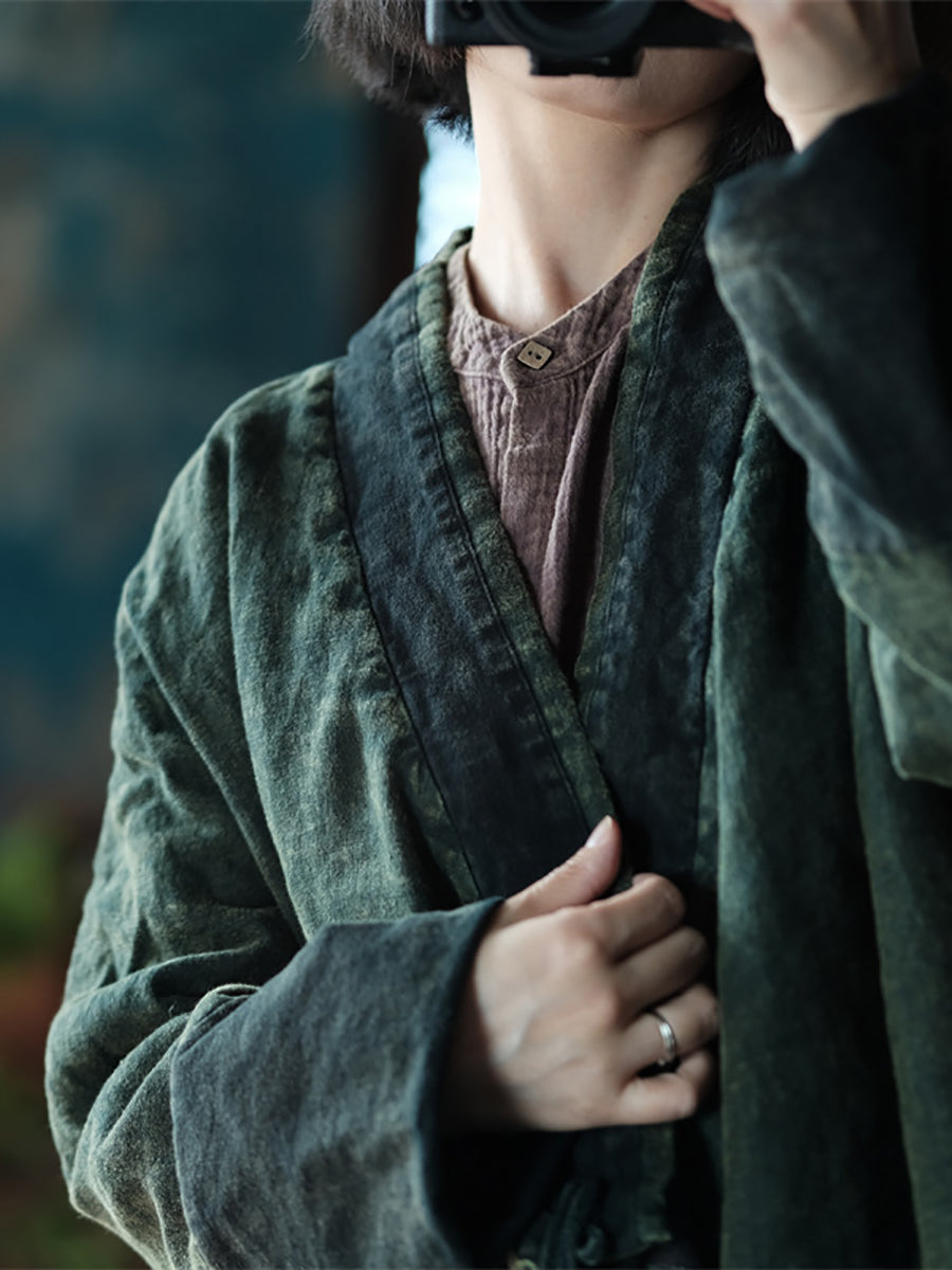 Autumn Colorblock V-neck Strap Linen Coat As1027
