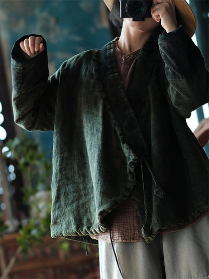 Autumn Colorblock V-neck Strap Linen Coat As1027