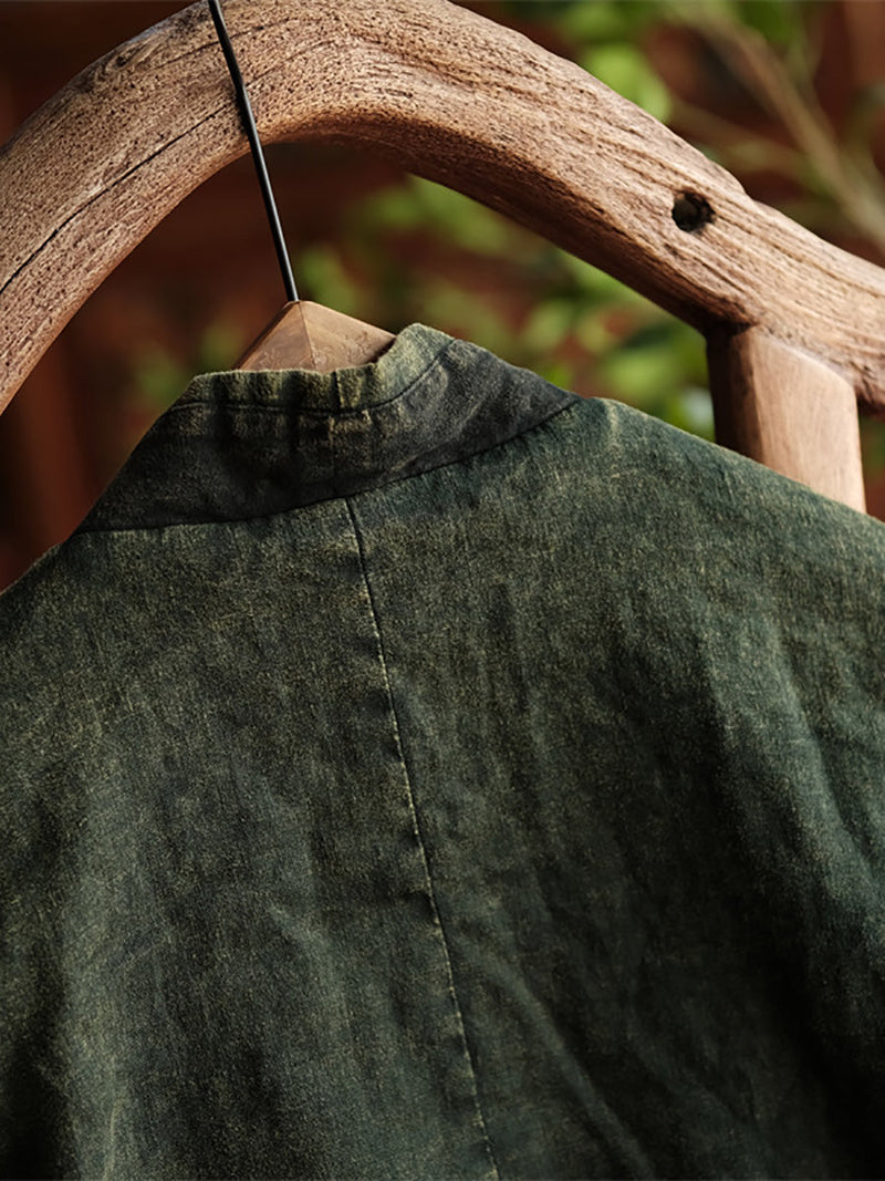 Autumn Colorblock V-neck Strap Linen Coat As1027