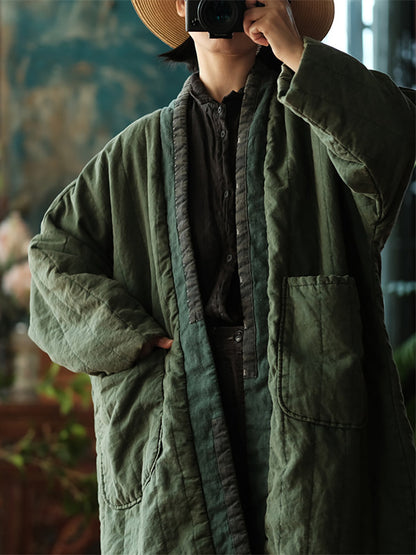 Winter Colorblock Pocket Cotton Long Coat As1029
