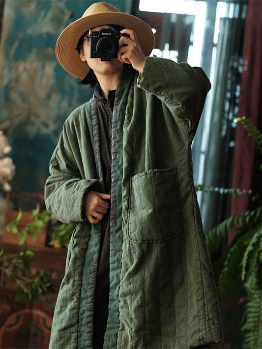 Winter Colorblock Pocket Cotton Long Coat As1029