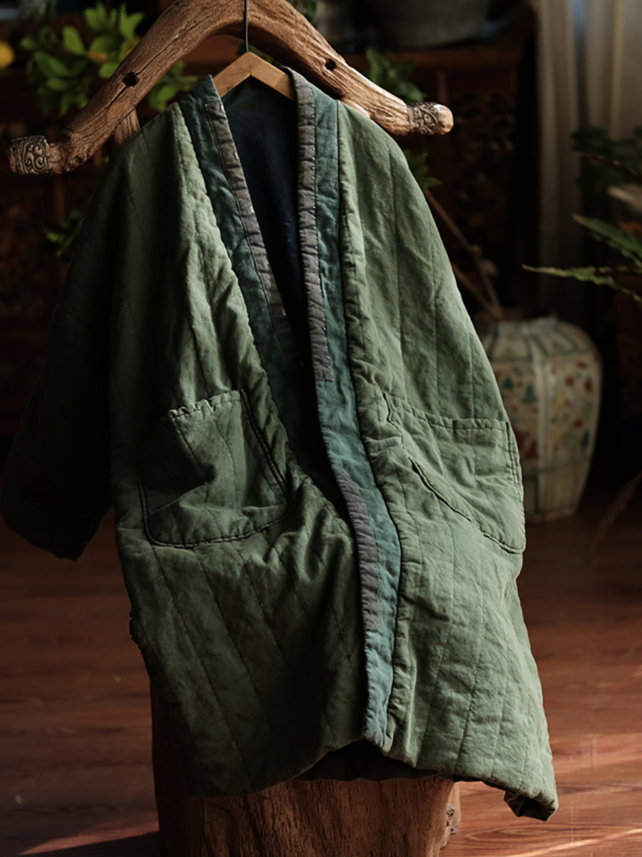 Winter Colorblock Pocket Cotton Long Coat As1029