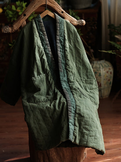 Winter Colorblock Pocket Cotton Long Coat As1029