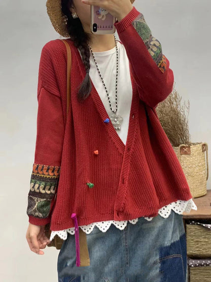 Autumn Patch V-neck Knit Sweater As1025