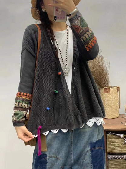 Autumn Patch V-neck Knit Sweater As1025
