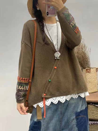 Autumn Patch V-neck Knit Sweater As1025