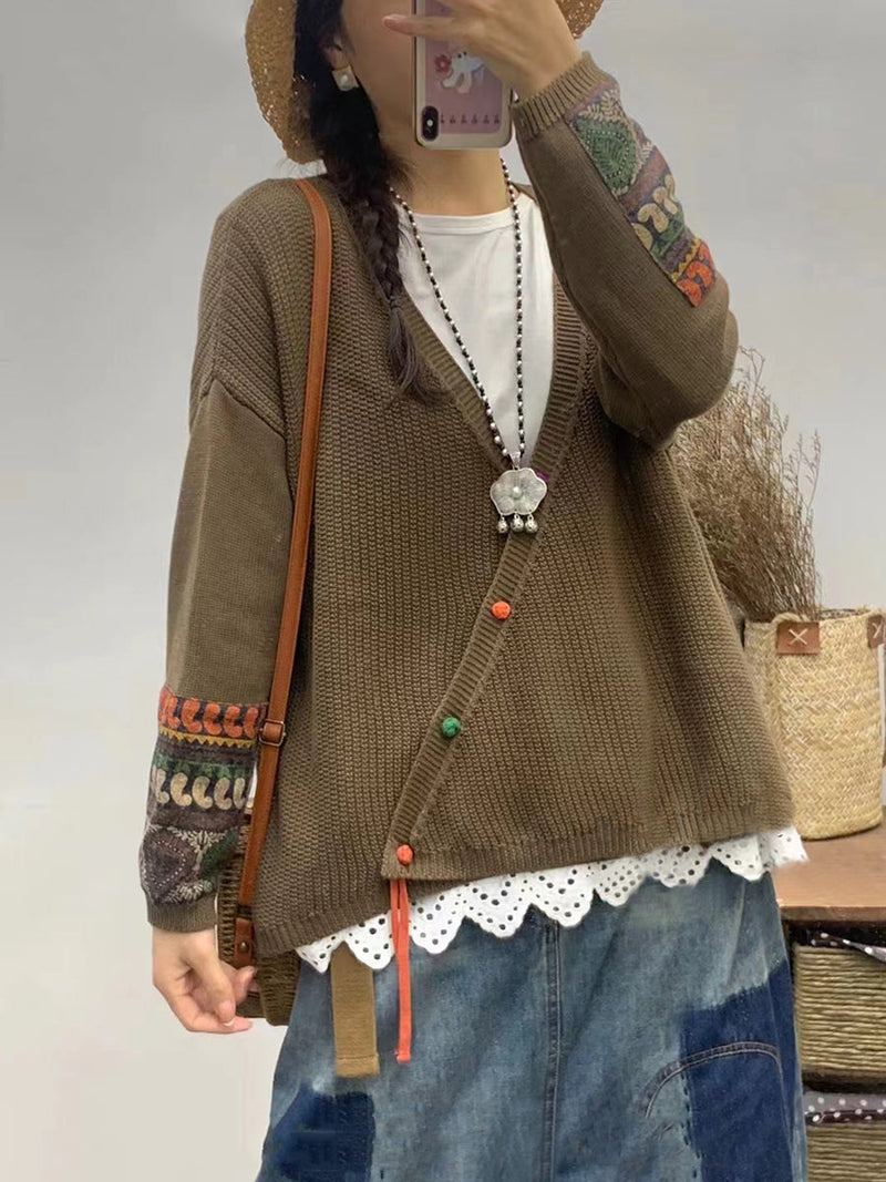 Autumn Patch V-neck Knit Sweater As1025