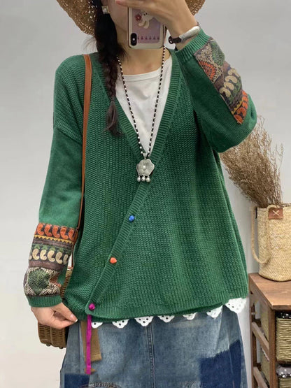 Autumn Patch V-neck Knit Sweater As1025