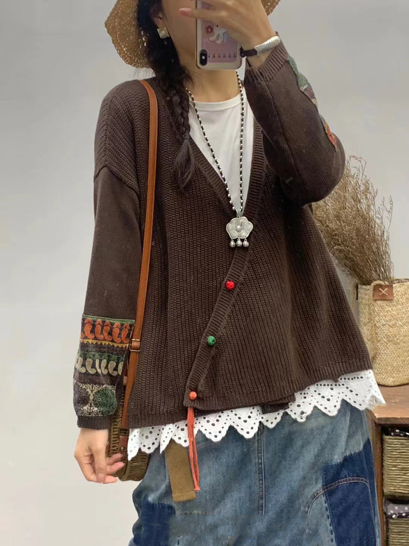 Autumn Patch V-neck Knit Sweater As1025