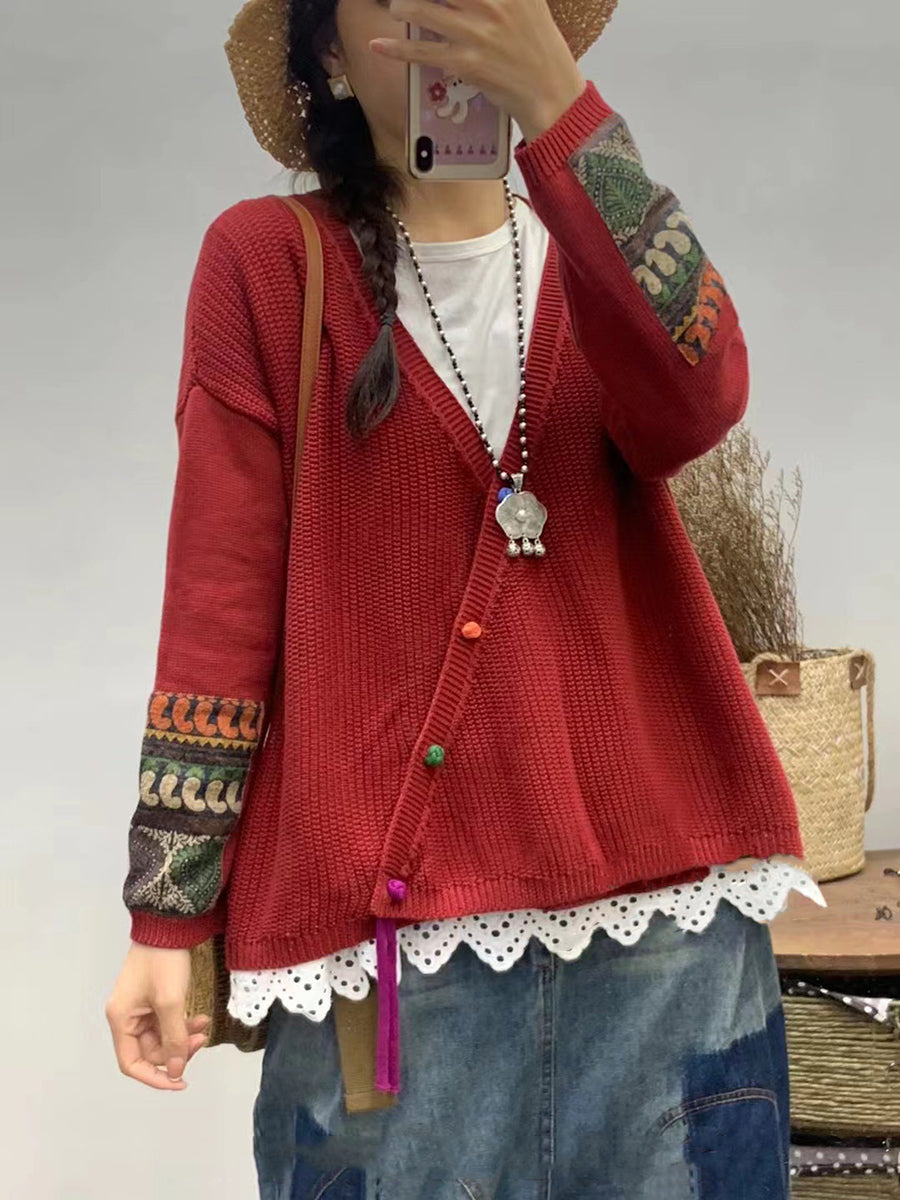 Autumn Patch V-neck Knit Sweater As1025