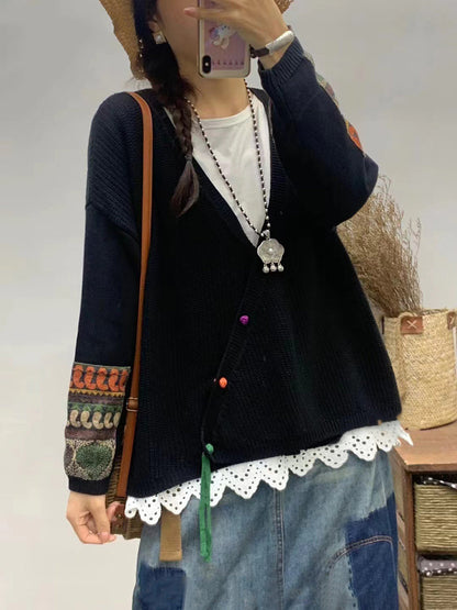 Autumn Patch V-neck Knit Sweater As1025