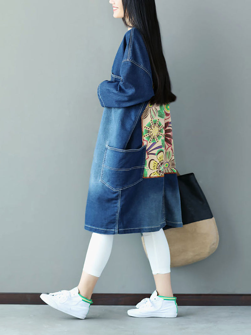 Autumn Flower Patch Back Denim Coat As1021