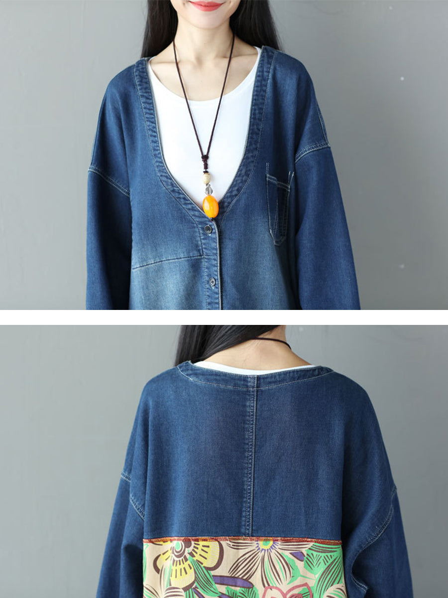 Autumn Flower Patch Back Denim Coat As1021