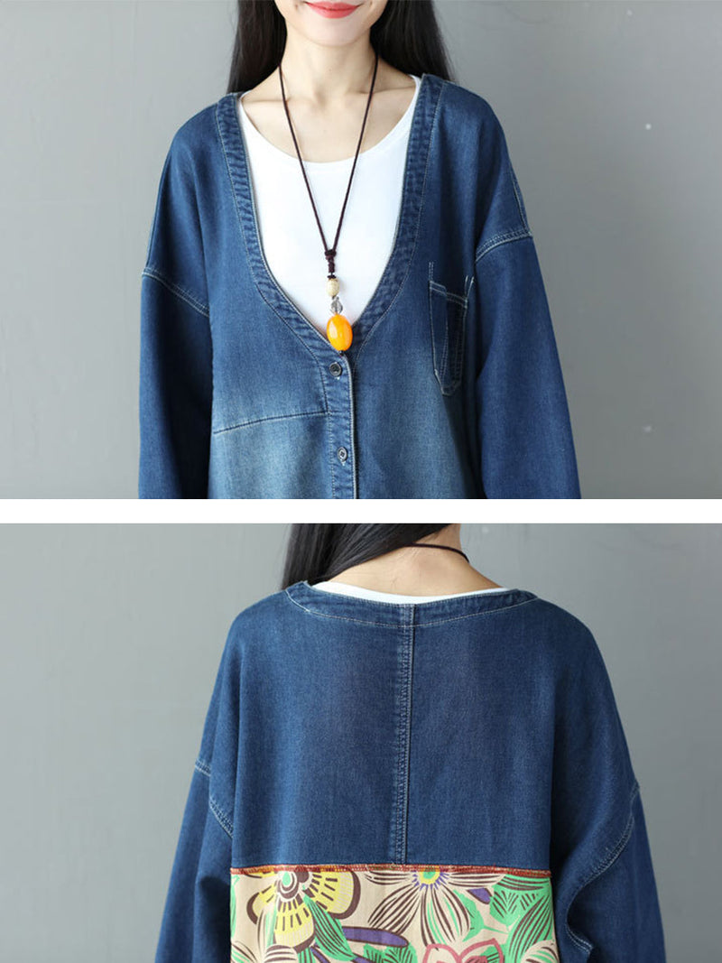 Autumn Flower Patch Back Denim Coat As1021