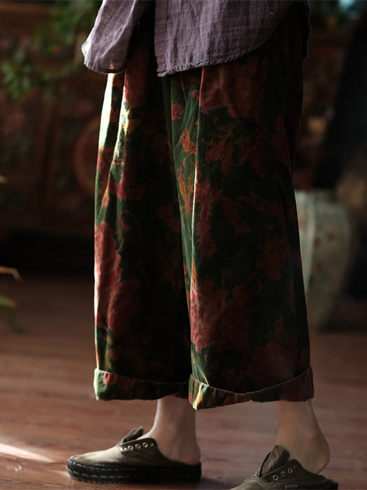 Autumn Flower Wide-leg 100%cotton Pants At1060