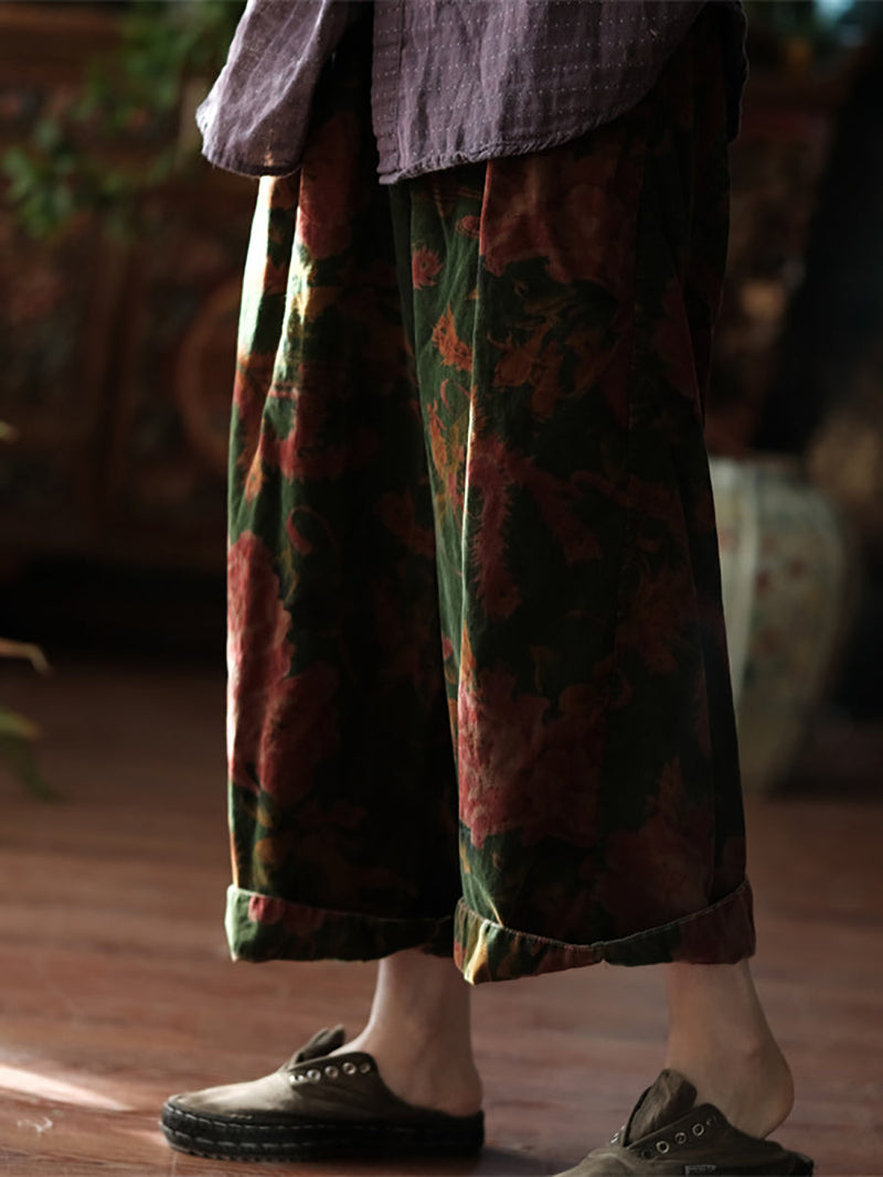 Autumn Flower Wide-leg 100%cotton Pants At1060