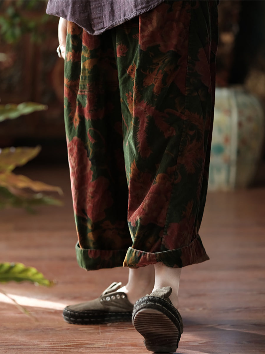 Autumn Flower Wide-leg 100%cotton Pants At1060