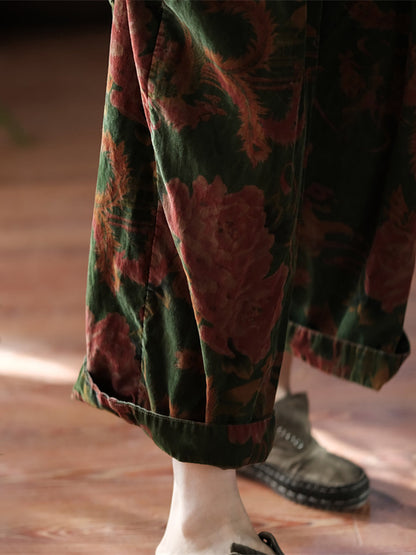 Autumn Flower Wide-leg 100%cotton Pants At1060